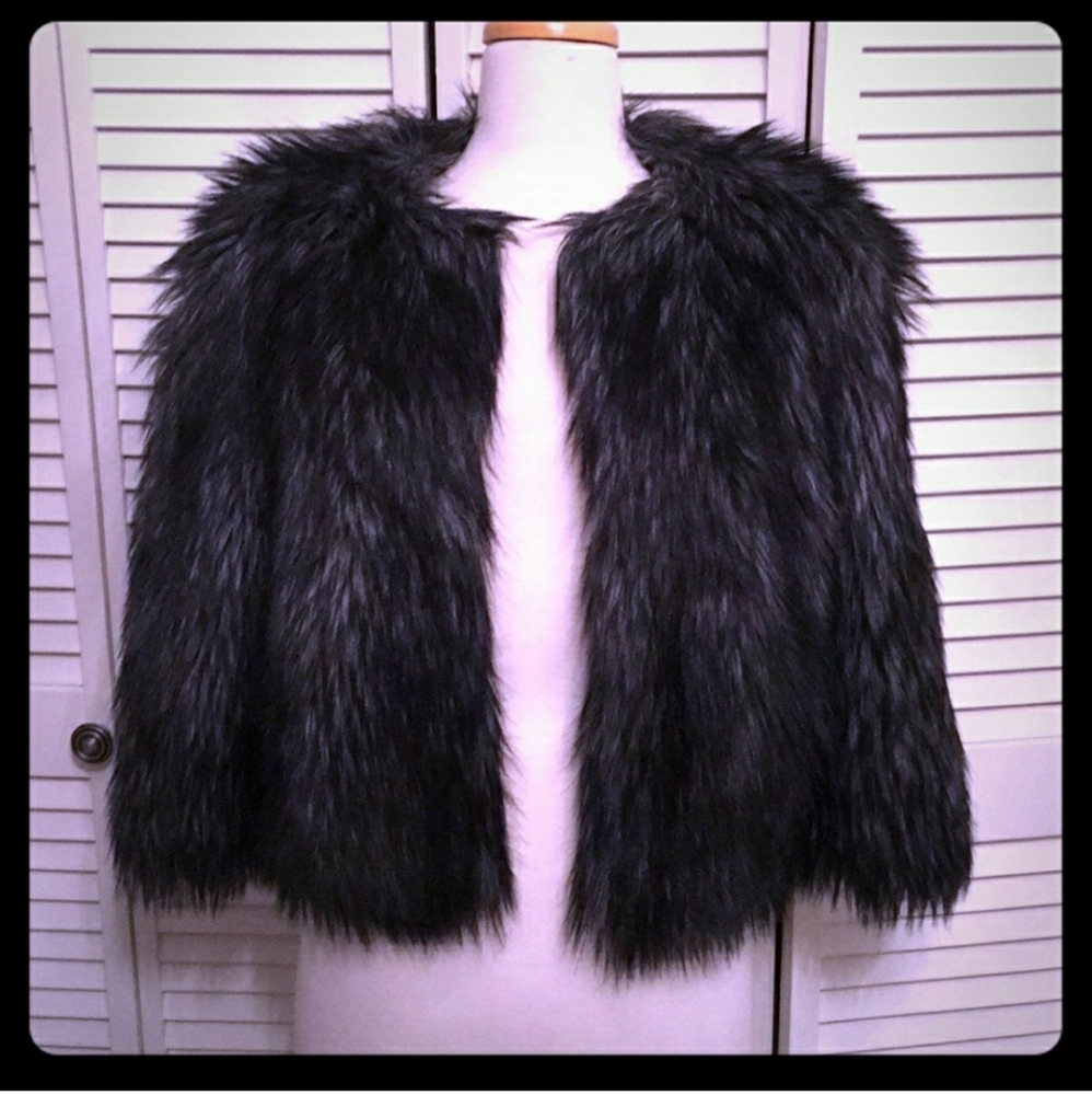 Michael Kors 3/4 Sleeve Cropped Faux Fur Jacket